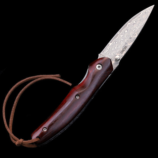 WUBU Damascus Folding Knife Outdoor Camping Ball Bearing EDC Survival Knife Wood Handle Pocket Knives